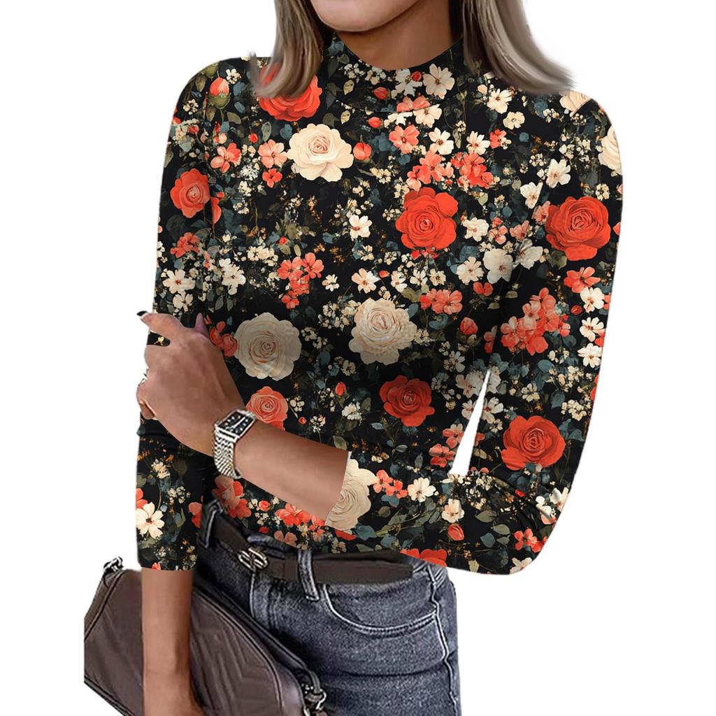 Damen Slim Bottom T-Shirt Mode Lässig Farbverlauf Druck Rundhals Pullover 3/4 Ärmel Top