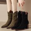Stivaletti alla Caviglia in Camoscio con Tacco Basso Stivali Chunky Western Cowboy da Donna Stivali Corti da Cavaliere Retro a Punta con Pieghe Stivaletti Chelsea in Nabuk