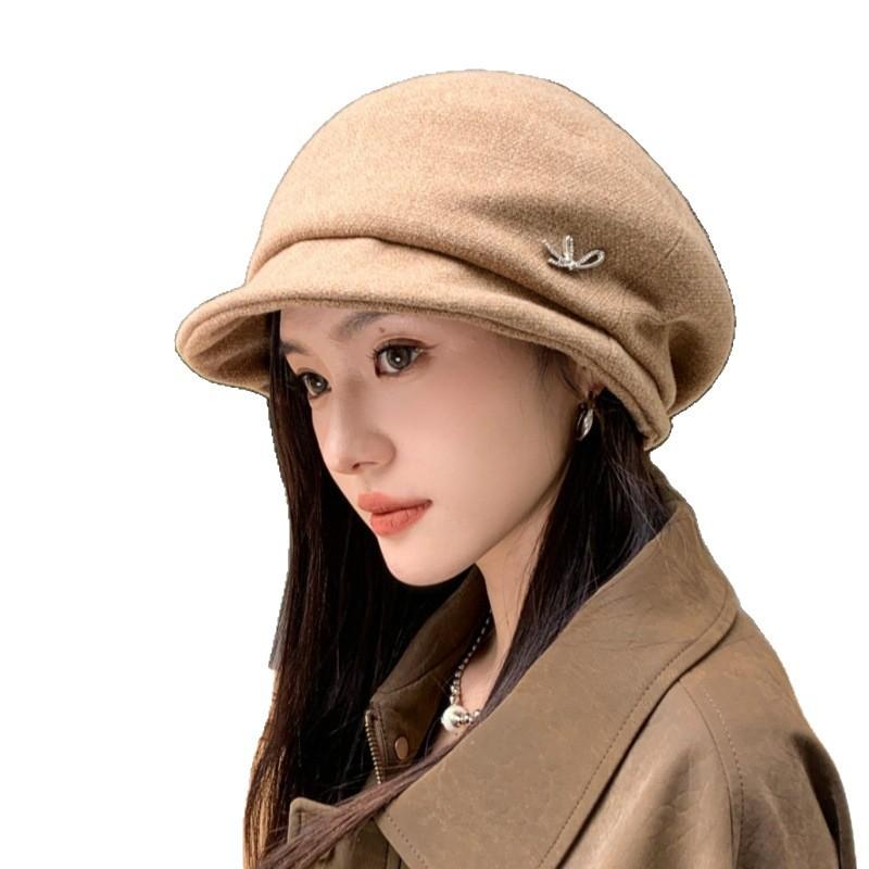 New retro temperament warm cap versatile plain hat autumn and winter fashion women's hat spot