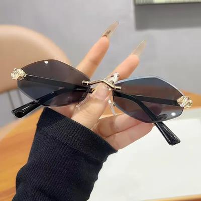 Stylish Rimless Diamond Cut Edge Sunglasses Personalized Leopard Print Sun Glasses UV Protection Polygonal UV400 Protection Sunglasses