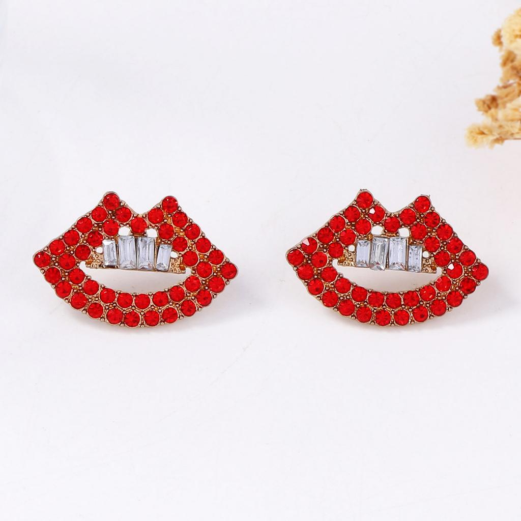 Creative, Individualistic, Trendy, Niche Design Sense, Diamond-encrusted Features, Lips, Ear Studs, Exaggerated and Versatile Women's Accessories