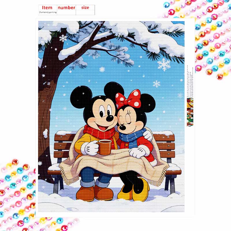 Disney Diamond Art Painting Kit 5D Diamond Mickey Minnie Snow Scene Painting Dot Art Diamond Home Wall Decor