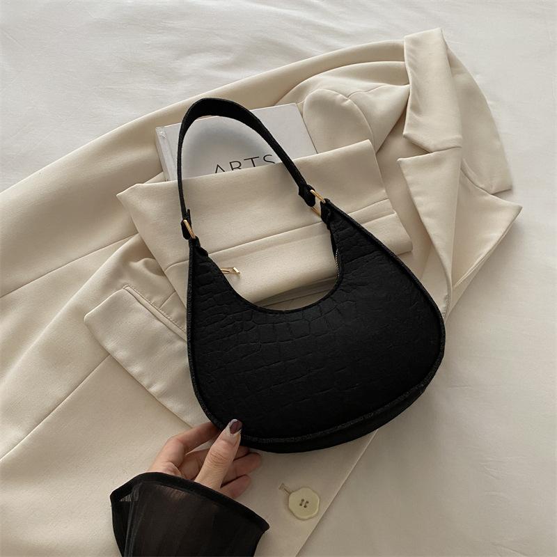 Autumn new crescent bag women's fashion casual trendy retro felt crocodile pattern armpit bag women's shoulder bag