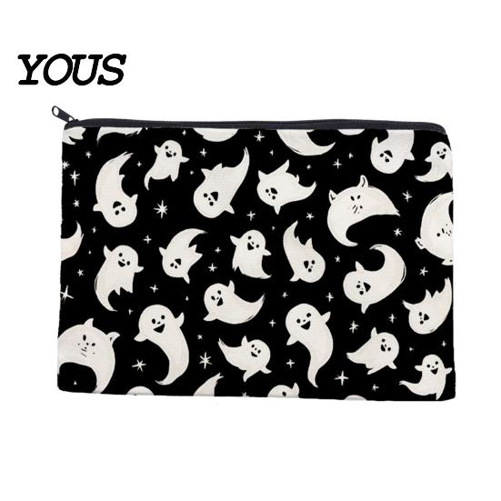 Canvas Pencil Case Storage Bag, Halloween Pattern Print, Durable Zippered Organizer Travel Toiletry Case, for Makeup And Stationery Cosmetic Bag