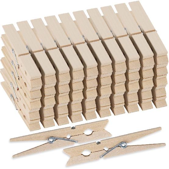 50Pcs White Wooden Clothesp, 2.9 inch Clothes P for Crafts, Natural Laundry Hanging Clips, DIY Cheer Pin