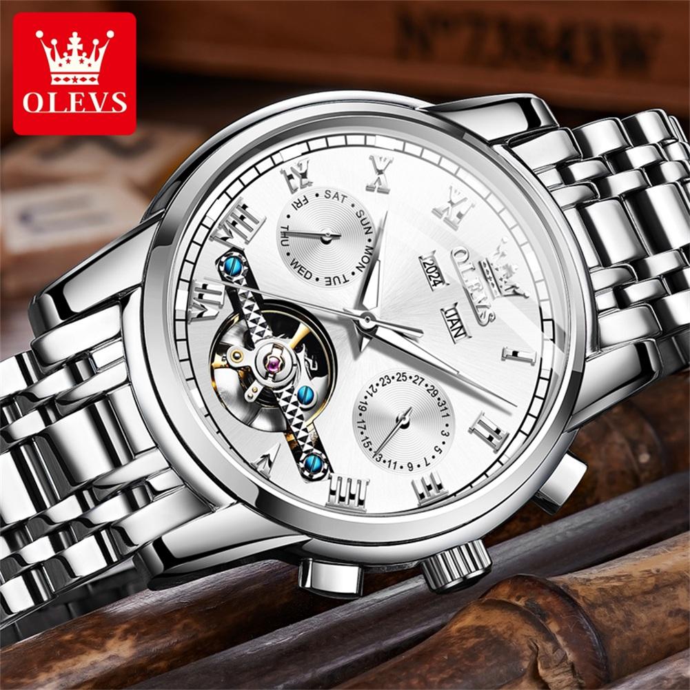 OLEVS 6607 Luxus Automatikuhr für Herren Skelett-Design Herrenarmbanduhr Wasserdicht Original Mechanisches Uhrwerk Uhr