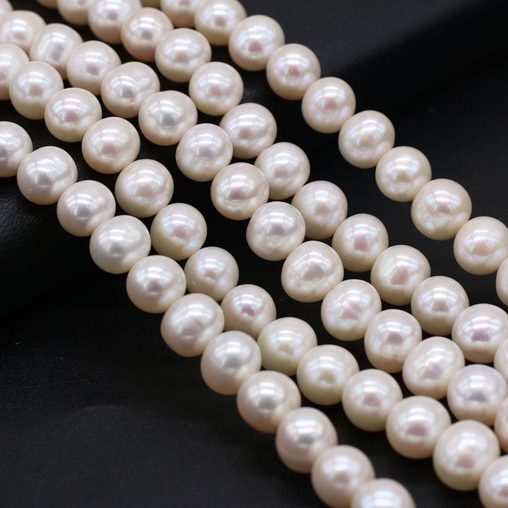 1String, 9-10mm White Natural Freshwater Near Round Pearls 36cm Loose Beads for Handmade Jewelry Craft Supplies, DIY Holiday Gifts