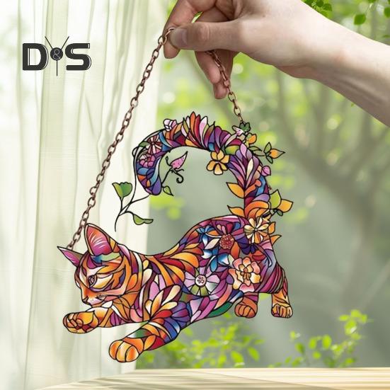 Colorful Cat Window Hanging Decoration Front Door Wall Hanging Acrylic Kitten Animal Ornament Pendant Christmas Festival Gift
