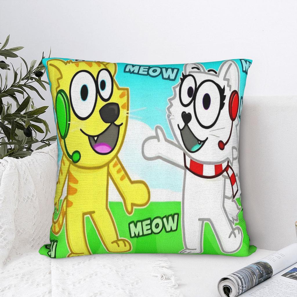 Meow Tylers And Snowi Gaming Square Pillow Case Game Anime Cushion Cover Funny Zipper Throw Pillow Case Cover for Seat 18"x18"
