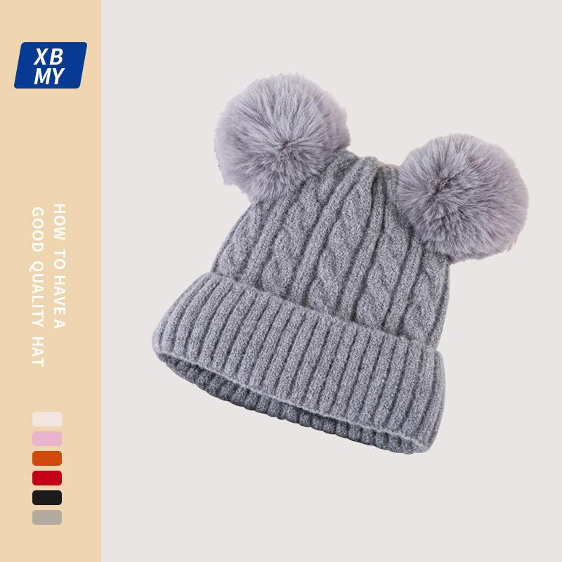 Winter hat men's and women's new adult plush double hairball pullover wool hat, warm and cute knitted hat tide