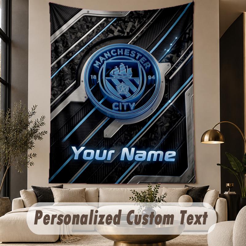Custom Text Tapestry Manchester City Print Wall Tapestry Indoor Living Room Wall Decor