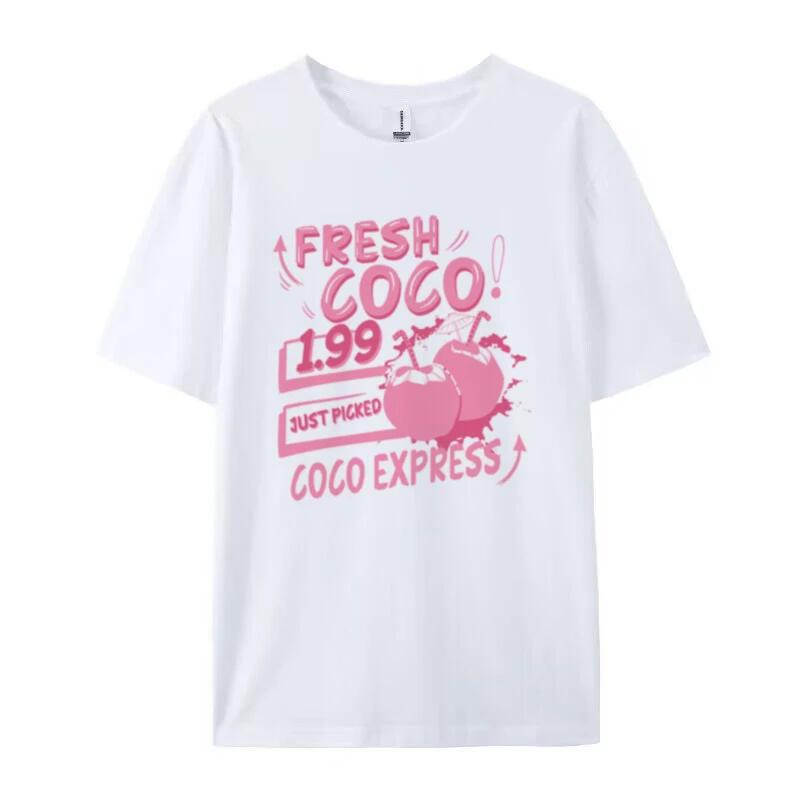 Retro Style Coconut Print Tropical Beach TShirts for Women Oversized Vsco Aesthetic Graphic Tees Trendy Fashion Vacation Tops S