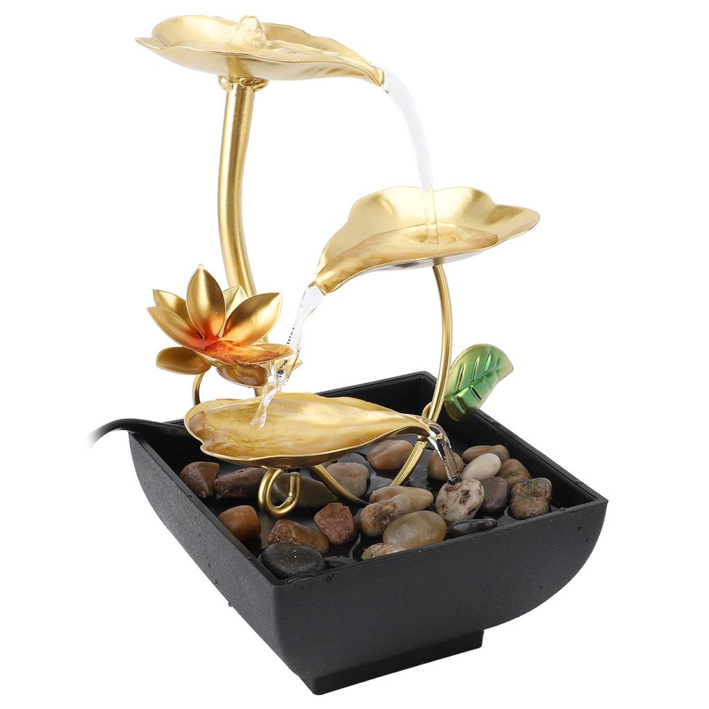 Tabletop Waterfall Fountain 3 Tier Lotus Leaf LED Light Circulating Flowing Water Adjustable Indoor Desk Water Fountain