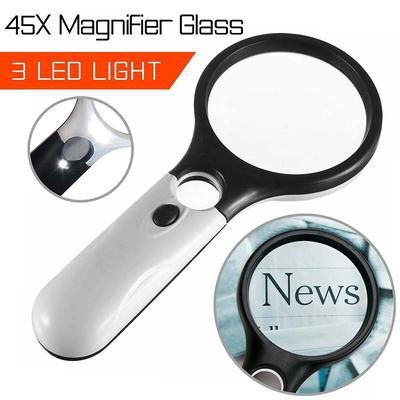 3Led Light 45X Handheld Magnifier Reading Magnifying Glass Lens Jewelry Loupe