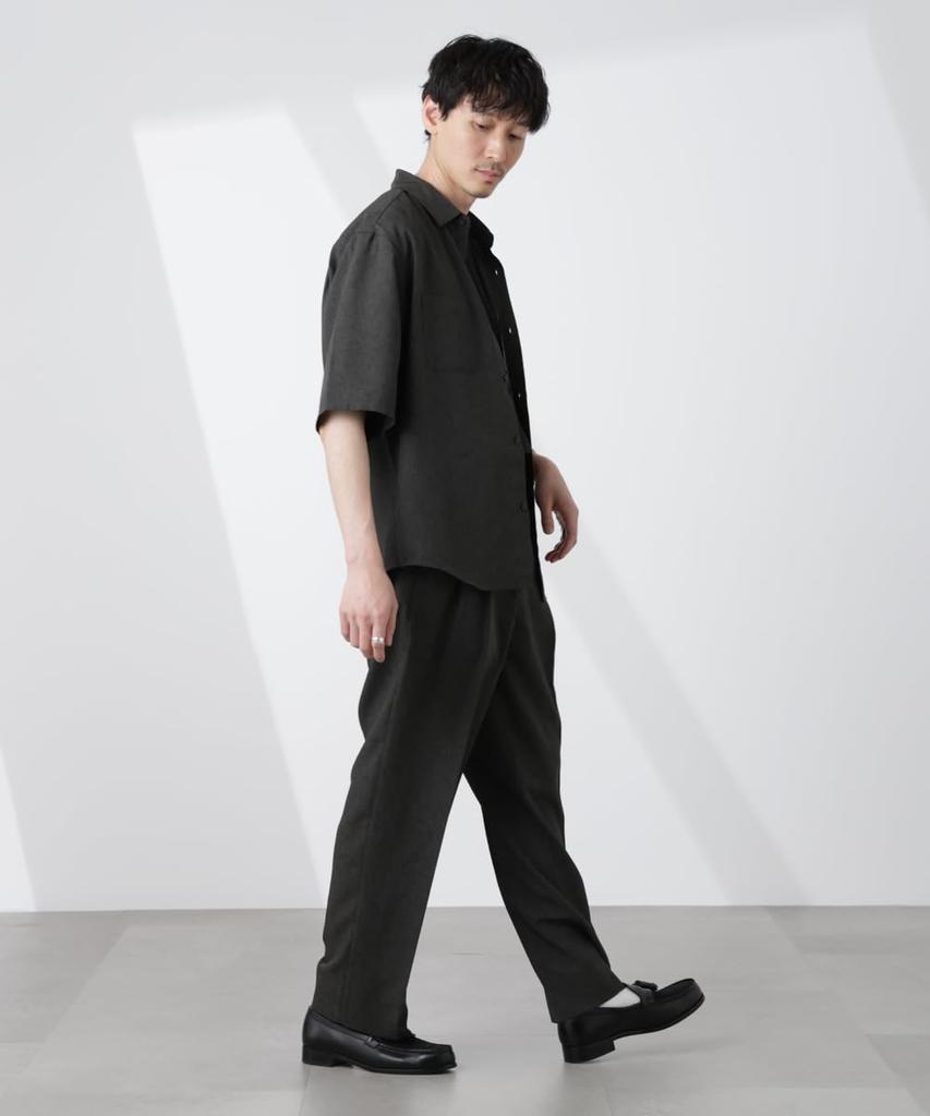 Nano Universe Tech Linen Relaxed Tuck Tapered Pants, Men's, Size M, 023, Charcoal, 672-5127217