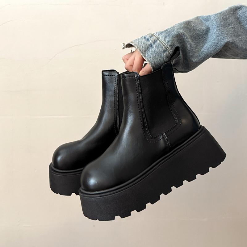 Winter Platform Height Increase Women Ankle Boots Female Round Toe Slip On Shoes Street Style Chelsea Botas ,