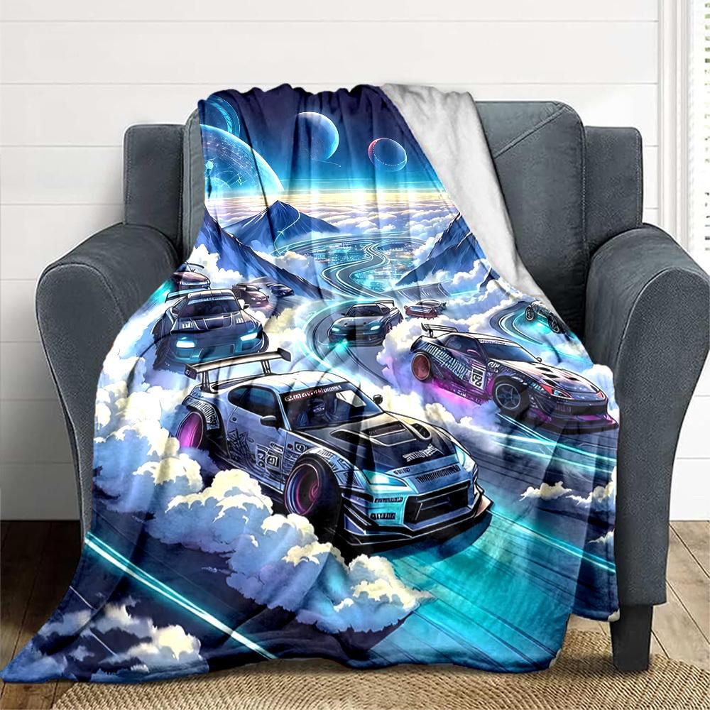 

1pc Cloud Road Car Race Blanket Lightweight Flannel Blanket Throw Blanket For Sofa, Bed, Travel, Camping, Livingroom, Office, Couch 80x120cm