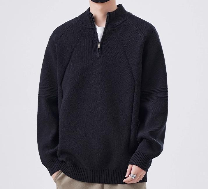 Men s Trendy Korean-Style Half-High Collar Zipper Sweater - Autumn/Winter Loose Pullover Knitwear XL