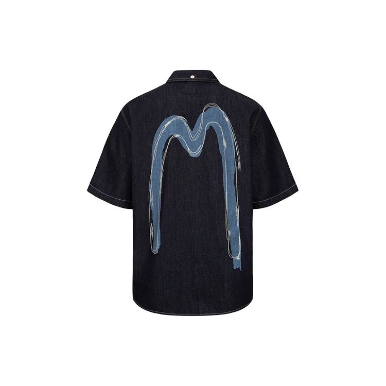 Evisu SS22 Big M Tie-Dye Print And Embroidered Denim Shirt Men Shirts Denim-Blue 2ESHTM2SS269RXDN