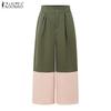 ZANZEA Women Casual High Waist Loose Patchwork Wide Leg Cropped Pants