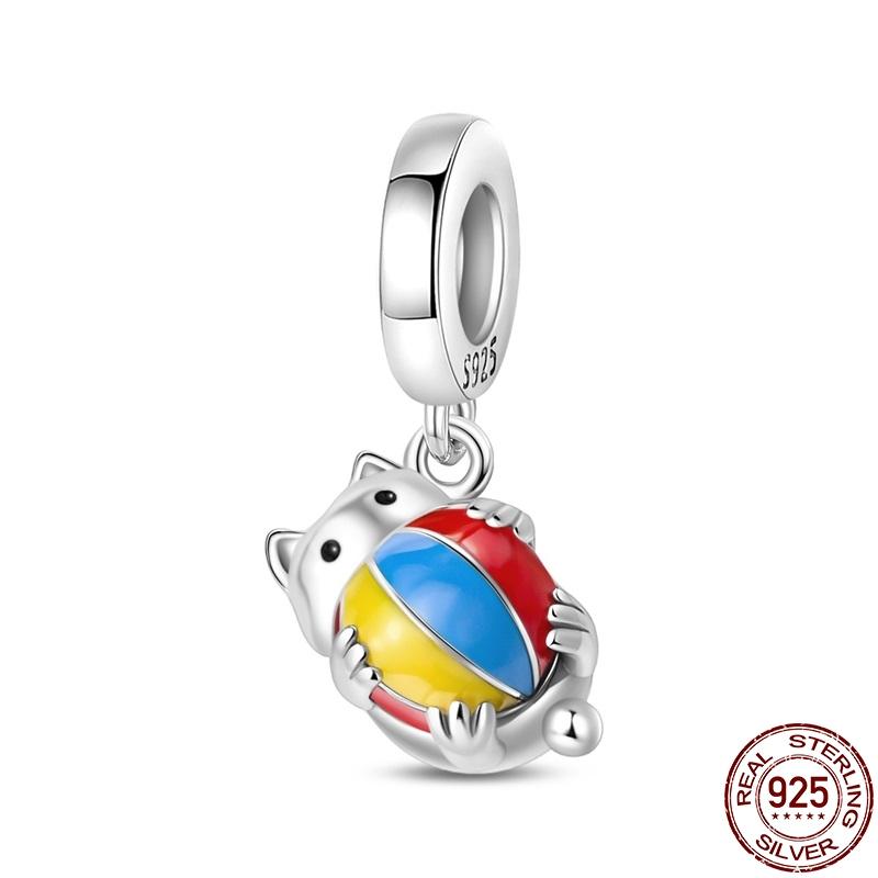 Copper Creative Small Animal Moon Cat Pendant Fit Pan Bracelet Diy Charm For Women Jewelry Fashion Gift