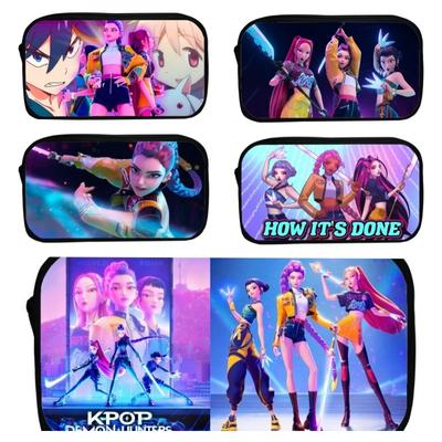 Hunter Kpop Student Pencil Case Large Cloth Bag For Girl Office School Pen Bag Cartoon Demon Pencil Box Pen Holder Case