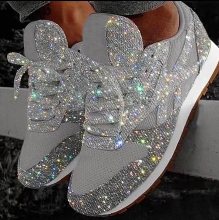 Spring and Summer Fashion Trend Large Size Round Head Low Top Sequins Women's Single Shoe Style Sports and Leisure