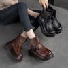 Johnature Versatile Retro Short Boots Thick Sole Genuine Leather Boots Comfortable Women's Shoes