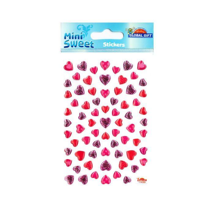 Autocollants - GLOBAL GIFT - Coeurs paillettes rose - Époxy transparent - 2,2 cm - Design exclusif