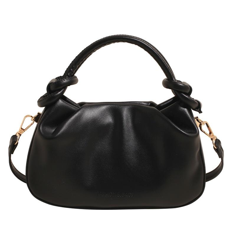 New simple pleated handbag women's fashion solid color shoulder small square bag popular versatile commuter messenger bag