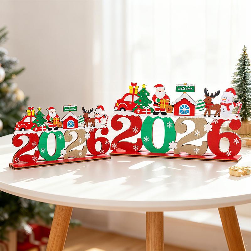 Christmas Wooden Ornament 2026 Santa Claus Snowman Desktop Decoration Christmas Sign For Home New Year Gifts Navidad