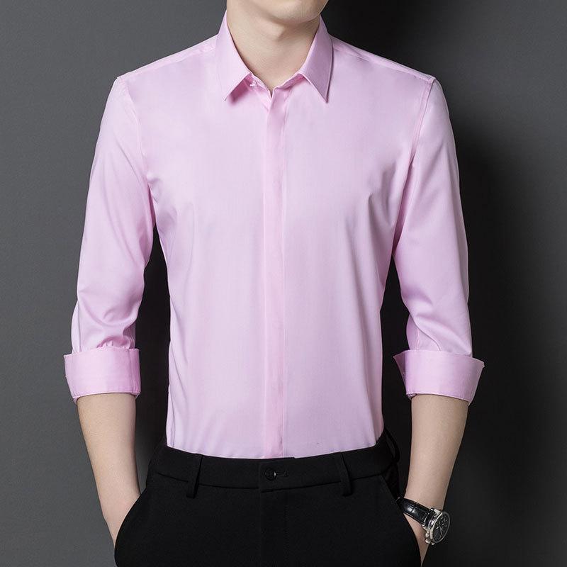 Men's Business Shirt Large Size Solid Color Overalls Long Sleeve Shirt