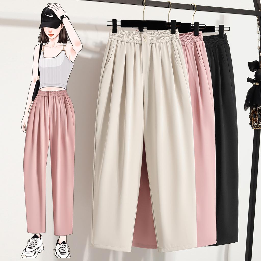 DIMANAF Übergröße Sommer Lange Hosen Damen Locker Elastischer Bund Freizeithosen Neu Einfarbig Hosen