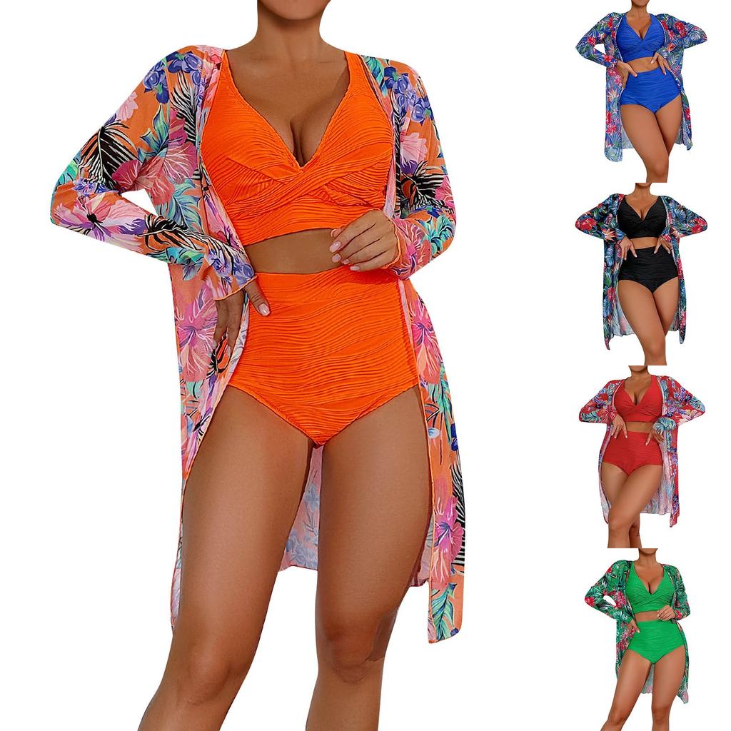 Women's Sexy Split Print Swimsuit Long Skirt Set (3 Sets)