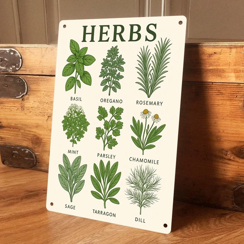 

1 piece of herbal plant illustration tin wall hanging plaque, kitchen wall decoration, vanilla, rosemary, basil, mint spice-them (as the picture,20x30cm)