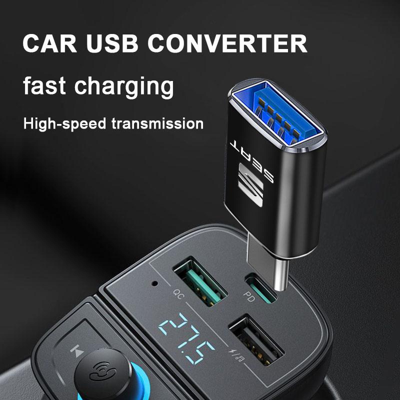 1Pcs Car Charging Adapter Type-C To USB Converter Car Accessories For Seat Leon FR Altea Ibiza Toledo Cordoba Alhambra Arona Ateca Exeo