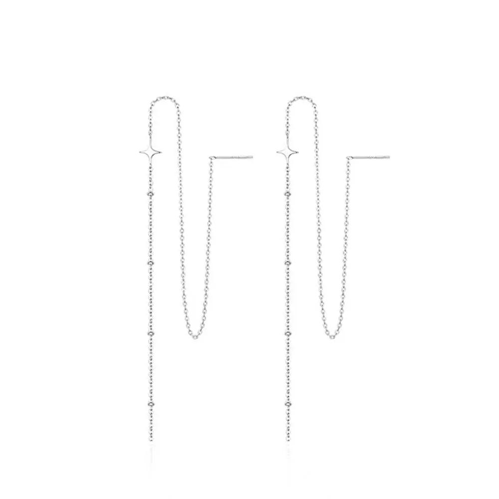 Vintage  Sterling Silver Bar Long Thread Tassel Drop Earrings for Women Glossy Star Star Earring Fashion  2025 New