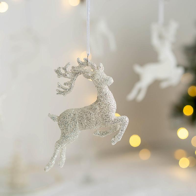 1Pcs Christmas Decoration Hanging Xmas Tree Pendants Glitter White Deer Ornaments Elk 2026 for Home Decor Kids Toy New Year Gift
