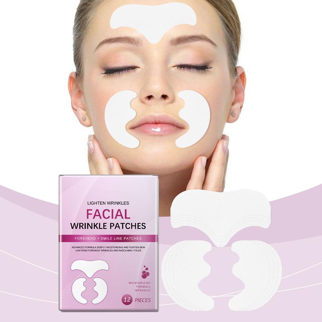Facial Wrinkle Patches for Forehead and Smile Lines Advanced Formula Moisturizing and Firming Skin Care Treatment 12 Pieces