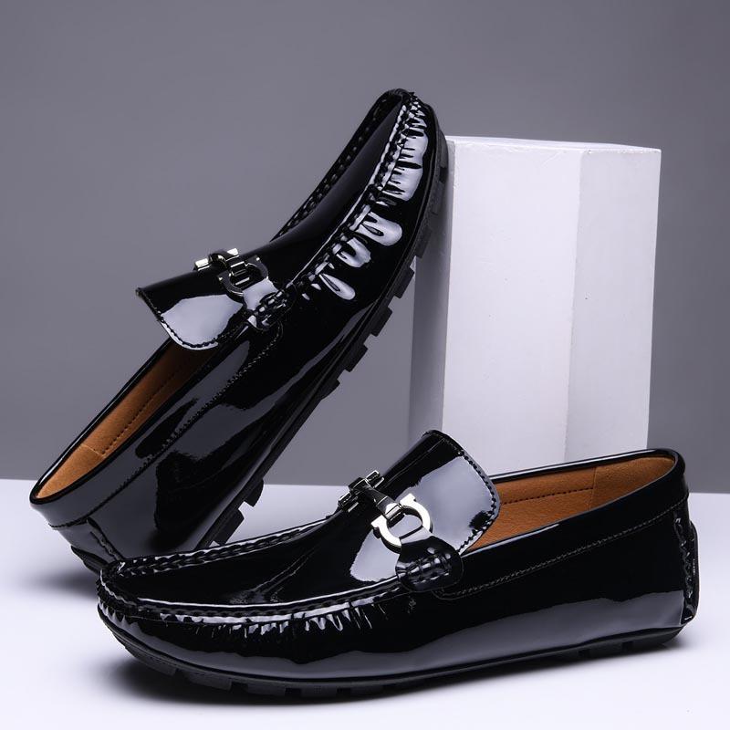 Genuine Leather Cowhide Beanie Shoes Large Size Men's Shoes Patent Leather One-pedal Driving Shoes Casual Leather Shoes