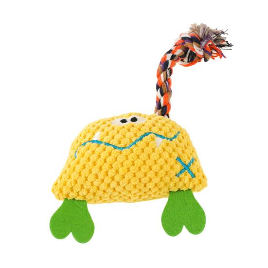 Corduroy Dog Chew Toy Squeaky Plush Toy with Colorful Rope Chew Resistant Self-Entertainment Toy Dogs Tug Toy for Small