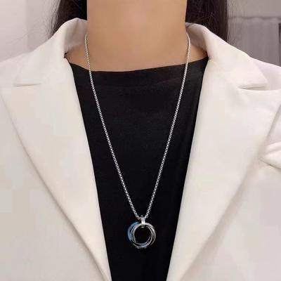 Unisex Titanium Steel Three-Ring Necklace: Trendy Hip Hop Circle Chain Accessory for Couples.