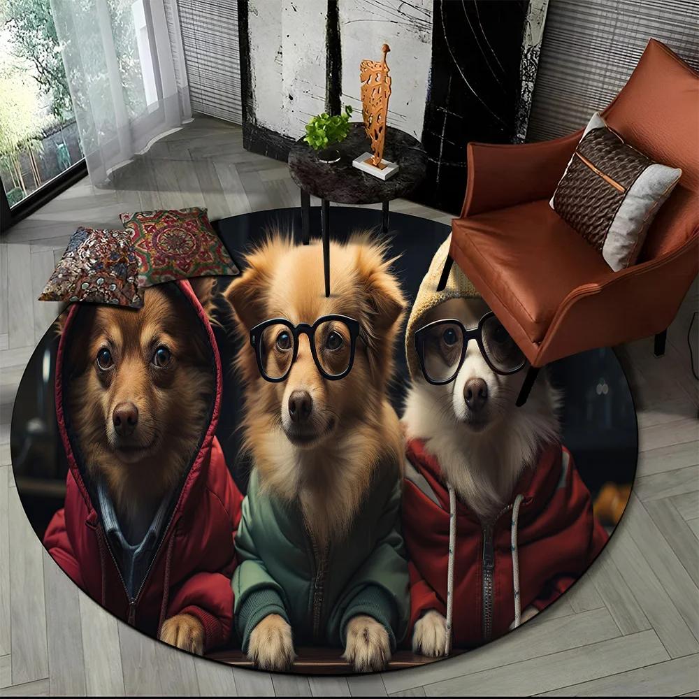 Cute Dog Samoye, Chihuahua, Husky, Koki Cartoon Round Area Rug,Carpet Rug for Living Room Bedroom Sofa Playroom Decor,Non-slip