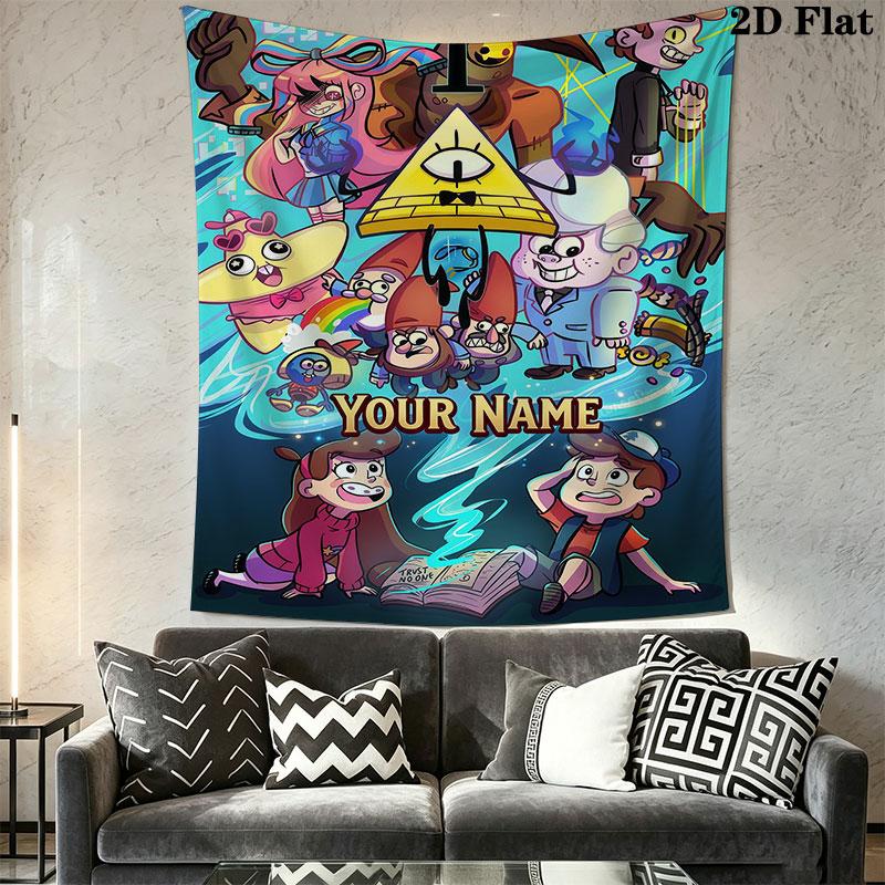 Custom Gravity Falls Wall Hanging Printed Fabric Blanket Decorative Tapestries for Bedroom Living Room Home Decor