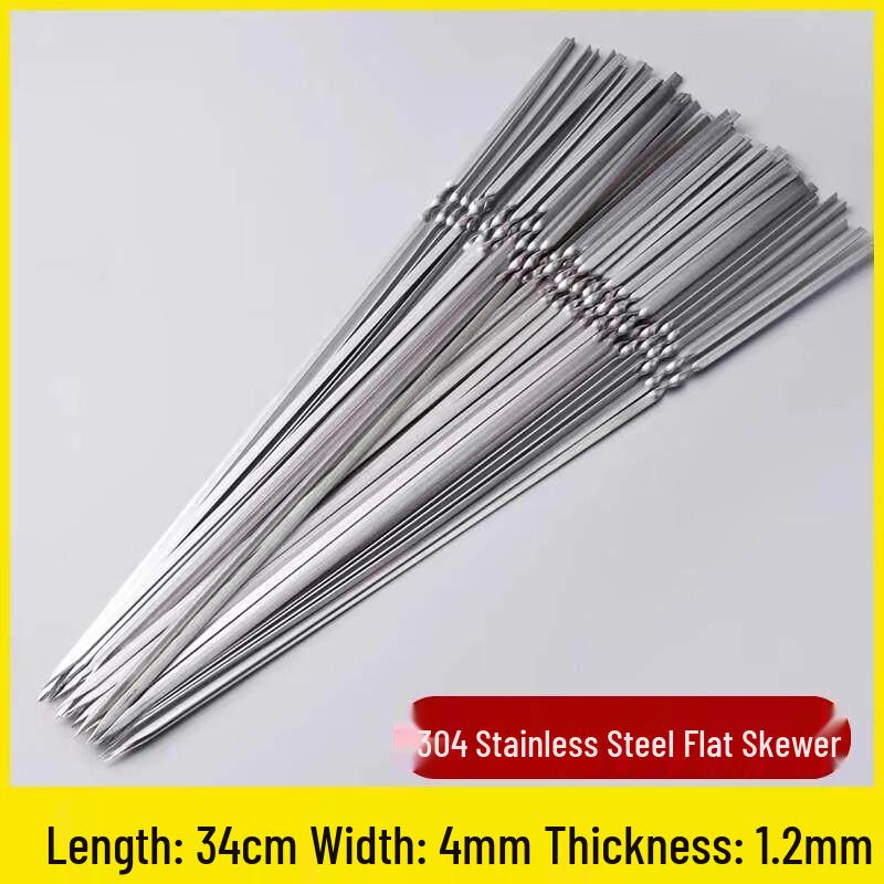 100-Pack 34cm Stainless Steel Flat BBQ Skewers