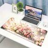 Light Pink Rose Floral Extended Gaming Mouse Pad AntiSlip Desk Mat Stitched Edge Aesthetic Decor For Pc Gamer Office Corner