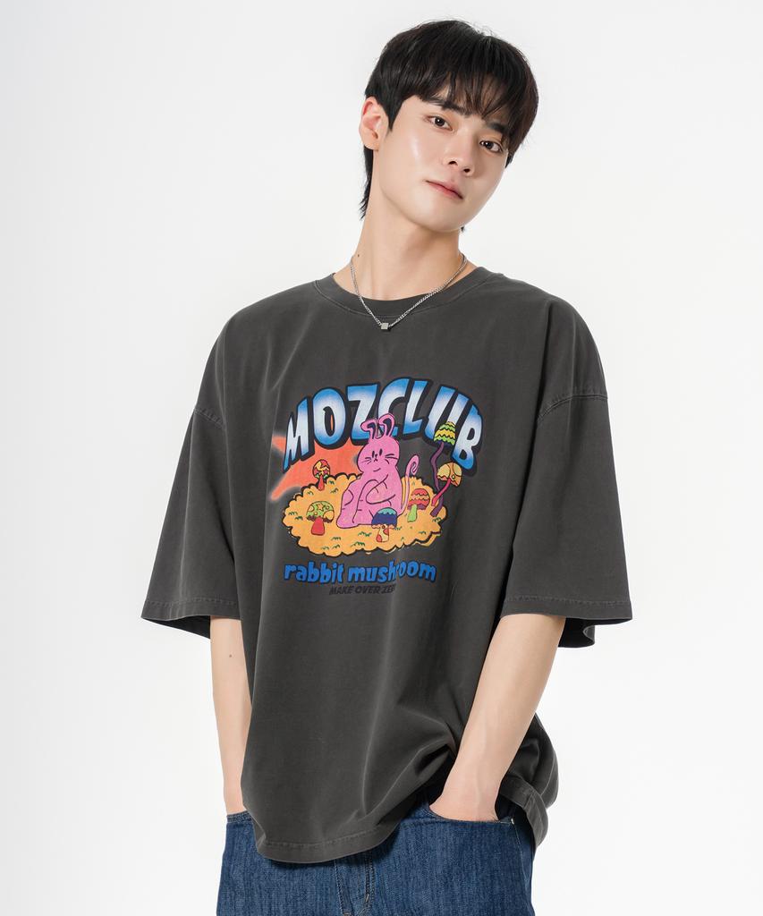 MOZMOZ High Rabbit Oversized Pigment Short Sleeve T-Shirt Charcoal