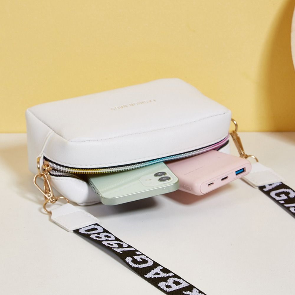 Simple Designer Women Handbag Wide Letter Strap Casual Messenger Bag PU Leather Travel Purse Small Phone Crossbody Bag