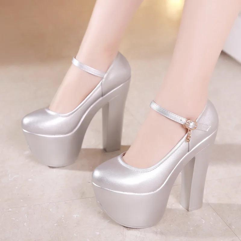 Catwalk 15cm Small Size 32-43 White Silver Wedding Shoes Women Platform Pumps 2025 Block High Heels Shoes Model Party Dress Shoe
