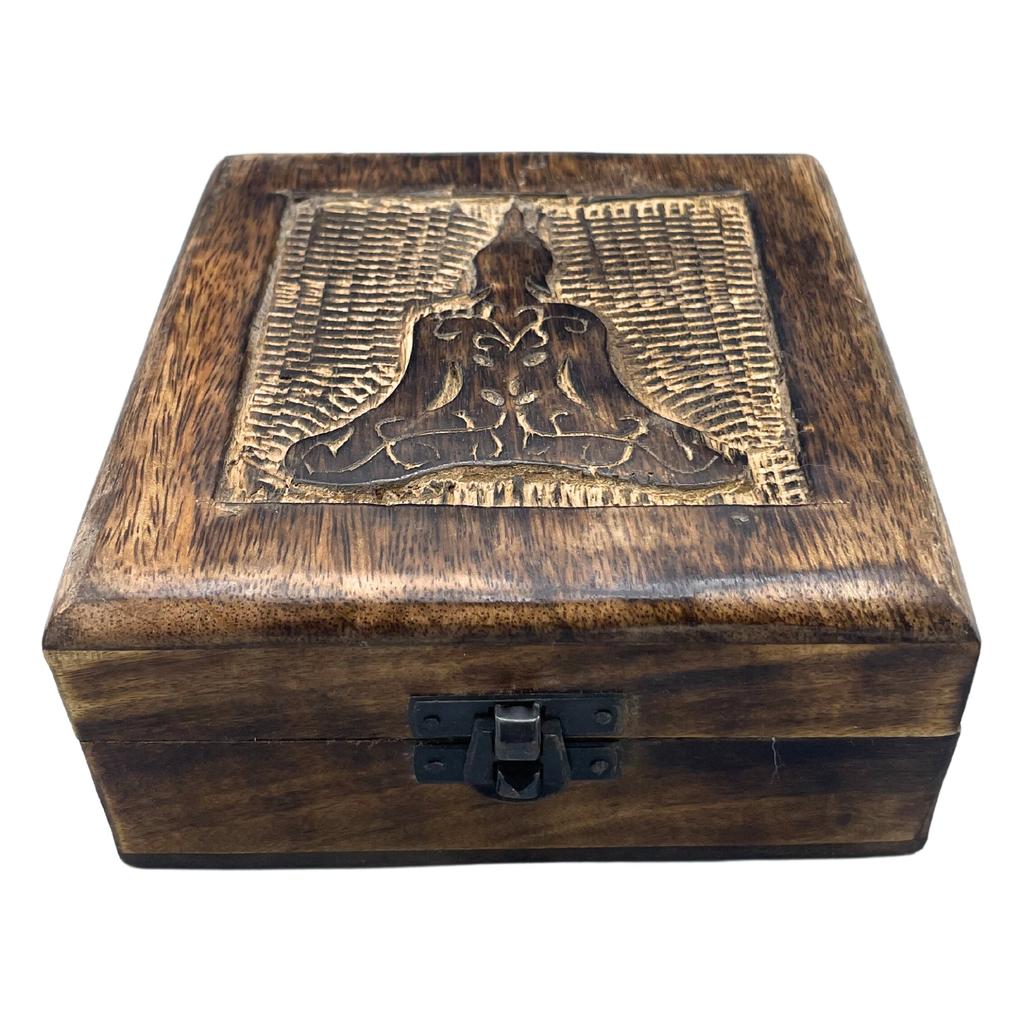 Wooden Keepsake Box, Square Buddha 13x13x6cm